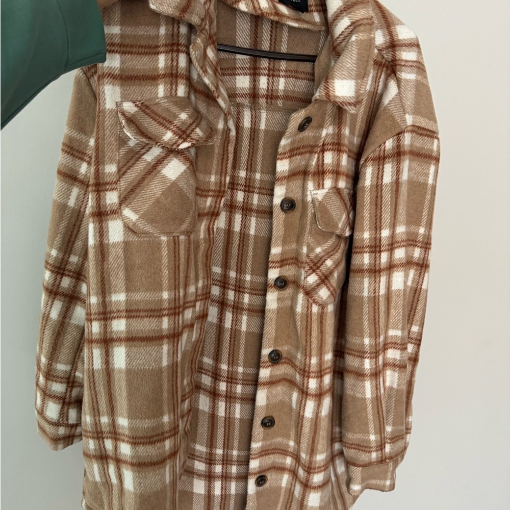 Plaid Button-Up Jacket in Tan and White